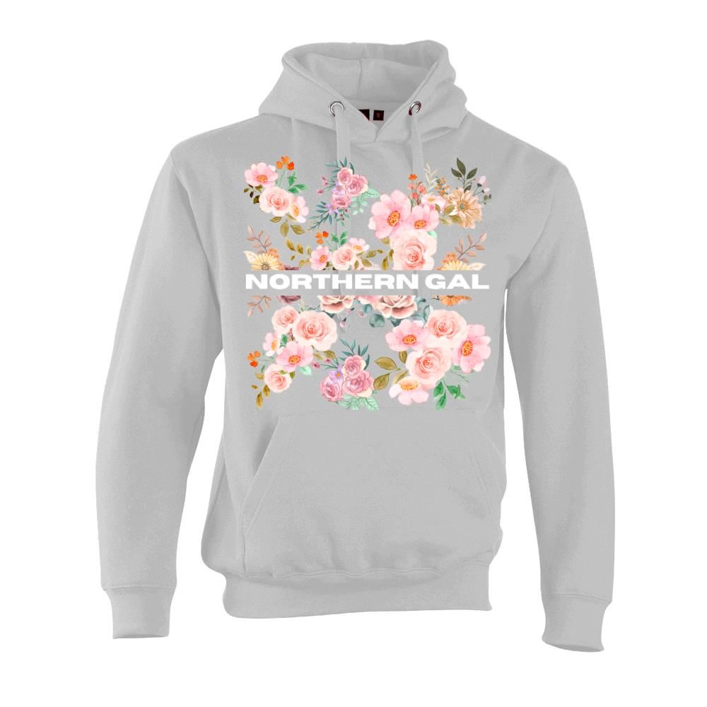 NORTHERN GAL Flower Print Hoodie - Grey image 0