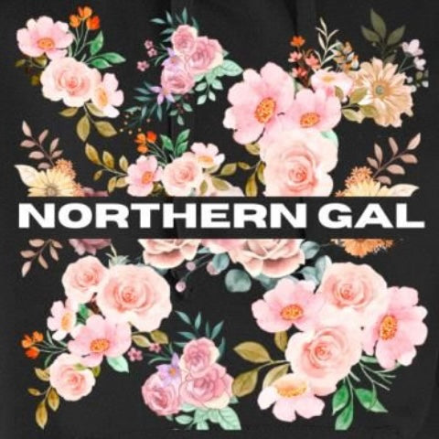 NORTHERN GAL Flower Print Hoodie - Black image 1