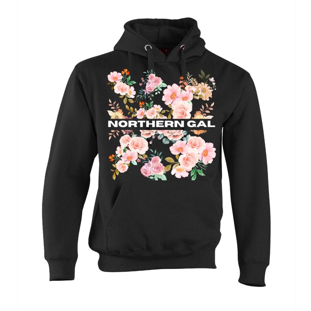 NORTHERN GAL Flower Print Hoodie - Black image 0
